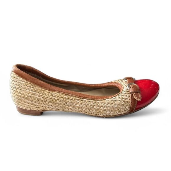 AGL Ballet Flats Red Patent Leather Toe Cap Raffia Woven Buckle‎ Detail Sz 6 - Picture 1 of 11